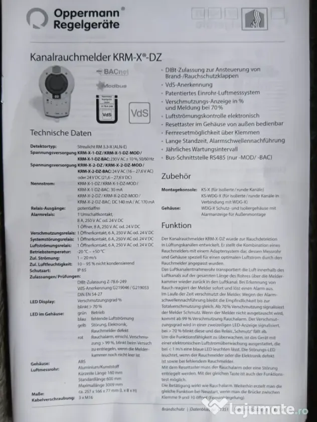 Detector fum canal Oppermann KRM-X-2-DZ – Nou, nefolosit