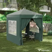 Outsunny Cort 2x2 m impermeabil cu 4 pereti detasabili, cort pliabil din metal si poliester cu husa de transport, Verde 