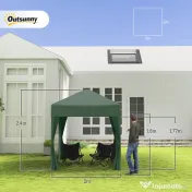 Outsunny Cort 2x2 m impermeabil cu 4 pereti detasabili, cort pliabil din metal si poliester cu husa de transport, Verde 