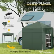 Outsunny Cort 2x2 m impermeabil cu 4 pereti detasabili, cort pliabil din metal si poliester cu husa de transport, Verde 
