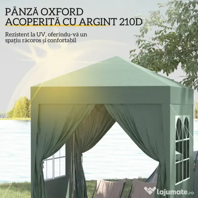 Outsunny Cort 2x2 m impermeabil cu 4 pereti detasabili, cort pliabil din metal si poliester cu husa de transport, Verde