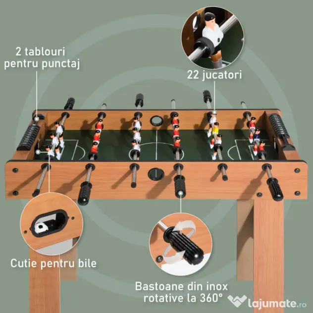 HOMCOM Teren de Fotbal Balilla Profesionala in Lemn MDF, 87x 4 x78cm | Aosom Romania