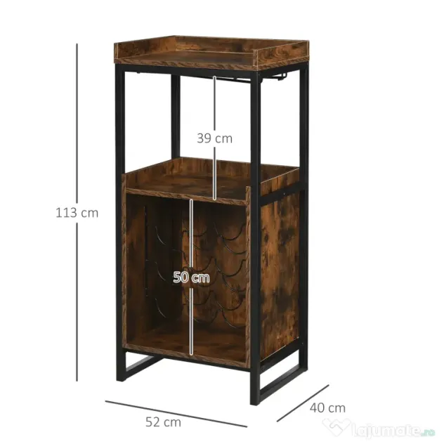 HOMCOM Dulap Vinuri Stil Industrial Suport 9 Sticle Pahare Rafturi 52x40x113cm Maro | Aosom Romania