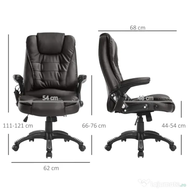 HOMCOM Fotoliu cu 6 Puncte de Masaj și Înălțime Reglabilă, 62x68x111-121 cm, Maro | Aosom Romania
