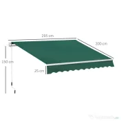 Copertină Retractabilă Manuală Outsunny pentru Verandă, 3x2 m, Verde | Aosom Romania 