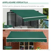 Copertină Retractabilă Manuală Outsunny pentru Verandă, 3x2 m, Verde | Aosom Romania 
