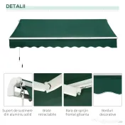 Copertină Retractabilă Manuală Outsunny pentru Verandă, 3x2 m, Verde | Aosom Romania 