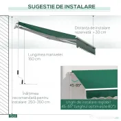 Copertină Retractabilă Manuală Outsunny pentru Verandă, 3x2 m, Verde | Aosom Romania 