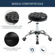 Taburet Reglabil HOMCOM cu Înălțime Ajustabilă, 5 Roti Pivotante, din Oțel și Piele Ecologică, Ф48x47-59cm, Negru | Aosom Romania