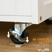 HOMCOM Cărucior Bucătărie cu Suport Sticle, Lemn de Cauciuc și MDF, 67x37x87cm, Design Elegant, Alb | Aosom Romania 