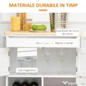 HOMCOM Cărucior Bucătărie cu Suport Sticle, Lemn de Cauciuc și MDF, 67x37x87cm, Design Elegant, Alb | Aosom Romania 