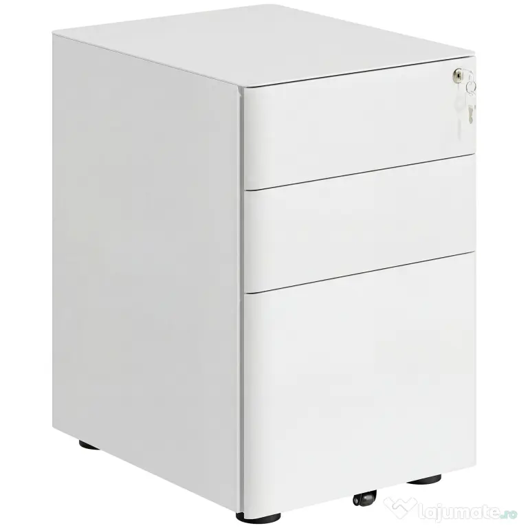 Vinsetto Fiset Metalic cu 3 Sertare și Sistem de Blocare, Mobilier de Birou pe Roti, 39x48x59cm, Design Compact, Alb | Aosom Romania