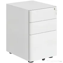 Vinsetto Fiset Metalic cu 3 Sertare și Sistem de Blocare, Mobilier de Birou pe Roti, 39x48x59cm, Design Compact, Alb | Aosom Romania