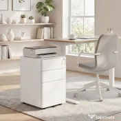 Vinsetto Fiset Metalic cu 3 Sertare și Sistem de Blocare, Mobilier de Birou pe Roti, 39x48x59cm, Design Compact, Alb | Aosom Romania 