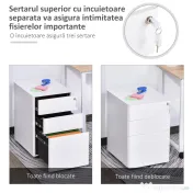 Vinsetto Fiset Metalic cu 3 Sertare și Sistem de Blocare, Mobilier de Birou pe Roti, 39x48x59cm, Design Compact, Alb | Aosom Romania 