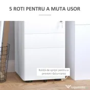 Vinsetto Fiset Metalic cu 3 Sertare și Sistem de Blocare, Mobilier de Birou pe Roti, 39x48x59cm, Design Compact, Alb | Aosom Romania 