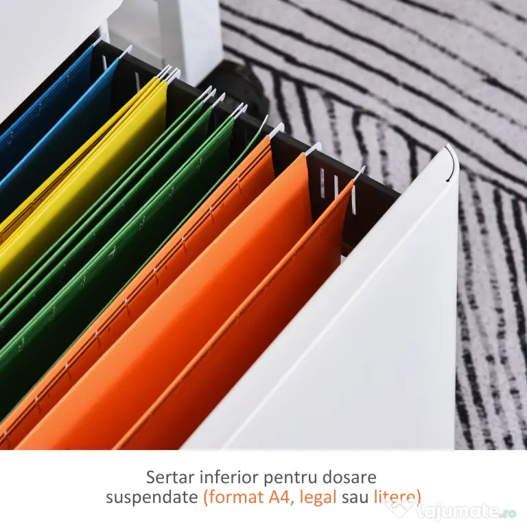 Vinsetto Fiset Metalic cu 3 Sertare și Sistem de Blocare, Mobilier de Birou pe Roti, 39x48x59cm, Design Compact, Alb | Aosom Romania
