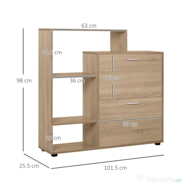 HOMCOM Dulap Pantofi Design Modern 20 Perechi pentru Hol in Lemn 101,5 x 25,5 x 98 cm | Aosom Romania