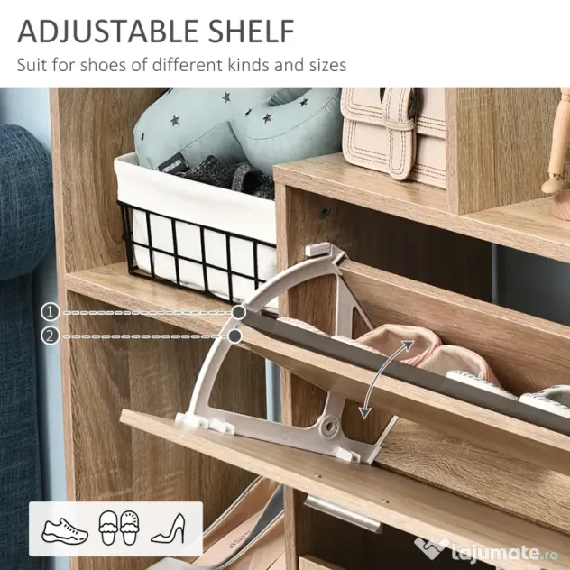 HOMCOM Dulap Pantofi Design Modern 20 Perechi pentru Hol in Lemn 101,5 x 25,5 x 98 cm | Aosom Romania