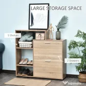 HOMCOM Dulap Pantofi Design Modern 20 Perechi pentru Hol in Lemn 101,5 x 25,5 x 98 cm | Aosom Romania 