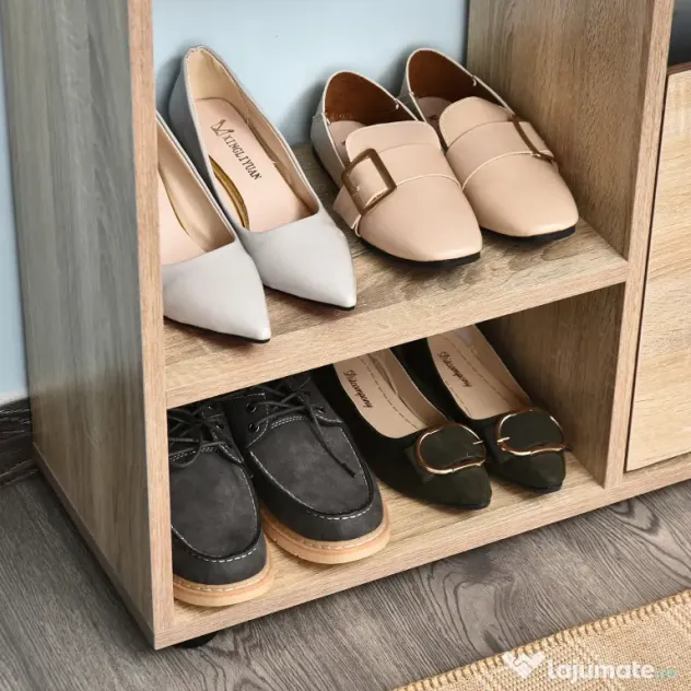HOMCOM Dulap Pantofi Design Modern 20 Perechi pentru Hol in Lemn 101,5 x 25,5 x 98 cm | Aosom Romania