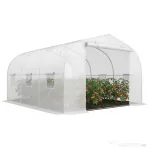 Outsunny Seră Tip Tunel pentru Grădină cu 6 Ferestre și Ușă Rulantă, din Oțel și PE, 3.5x3x2 m, Albă