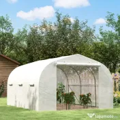 Outsunny Seră Tunel pentru Grădină cu 6 Ferestruici și Ușă Rulantă, Seră pentru Grădină din Oțel, 3,5x3x2 m, Alb | Aosom Romania 