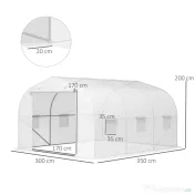 Outsunny Seră Tunel pentru Grădină cu 6 Ferestruici și Ușă Rulantă, Seră pentru Grădină din Oțel, 3,5x3x2 m, Alb | Aosom Romania 