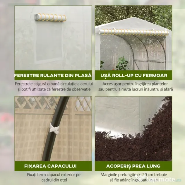 Outsunny Seră Tunel pentru Grădină cu 6 Ferestruici și Ușă Rulantă, Seră pentru Grădină din Oțel, 3,5x3x2 m, Alb | Aosom Romania