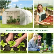 Outsunny Seră Tunel pentru Grădină cu 6 Ferestruici și Ușă Rulantă, Seră pentru Grădină din Oțel, 3,5x3x2 m, Alb | Aosom Romania 