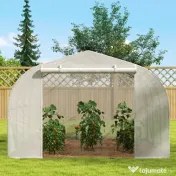 Outsunny Seră Tunel pentru Grădină cu 6 Ferestruici și Ușă Rulantă, Seră pentru Grădină din Oțel, 3,5x3x2 m, Alb | Aosom Romania 