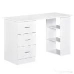 HOMCOM Birou modern cu 3 Sertare si Rafturi in Lemn Alb 120x49x72cm