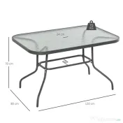 Outsunny Masa pentru Gradina din Metal si Sticla cu Orificiu pentru Umbrela120x80x70cm