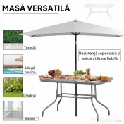 Outsunny Masa pentru Gradina din Metal si Sticla cu Orificiu pentru Umbrela120x80x70cm