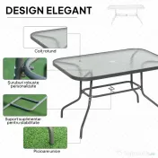 Outsunny Masa pentru Gradina din Metal si Sticla cu Orificiu pentru Umbrela120x80x70cm