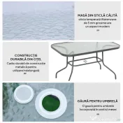 Outsunny Masa pentru Gradina din Metal si Sticla cu Orificiu pentru Umbrela120x80x70cm