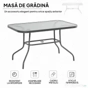 Outsunny Masa pentru Gradina din Metal si Sticla cu Orificiu pentru Umbrela120x80x70cm