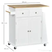 HOMCOM Cărucior Bucătărie cu 3 Niveluri, 2 Sertare Culisante, 4 Roți, Raft Reglabil, Design Modern, Alb și Lemn Natural, 89x45x89cm | Aosom Romania 