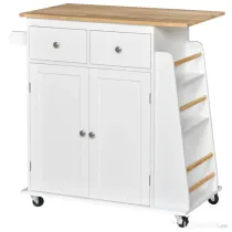 HOMCOM Carucior de bucatarie suport condimente cu 3 niveluri si 4 roti din MDF si PAL, 89x45x89.5cm, alb