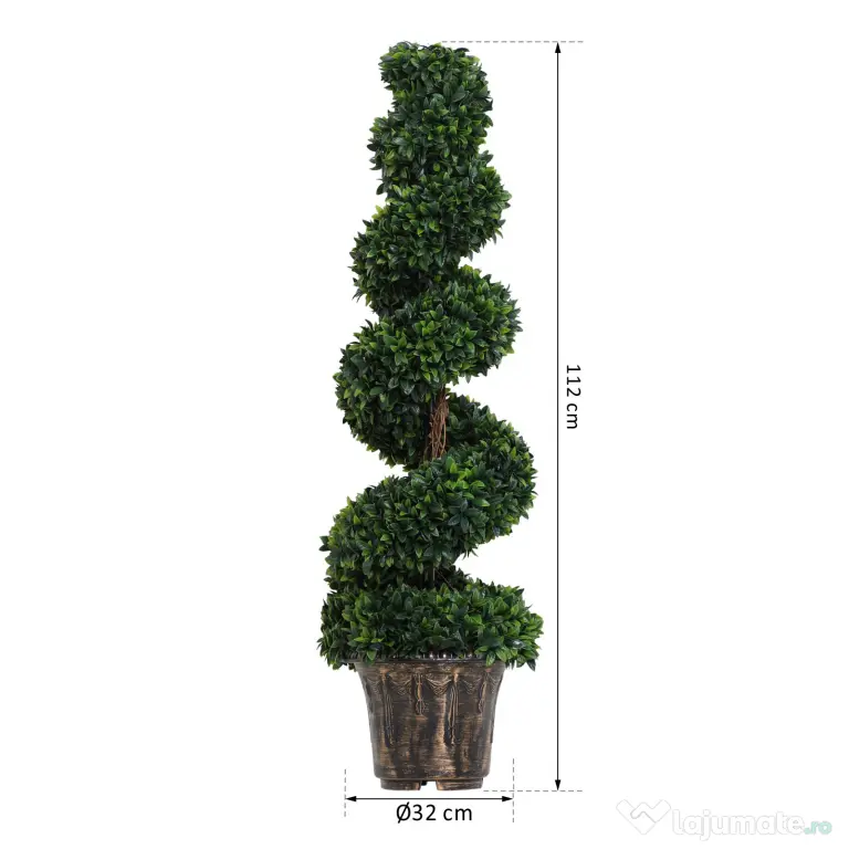 Outsunny Plantă Artificială Decorativă Buxus în Spirală cu Ghiveci Inclus, Ф32x120 cm, Verde