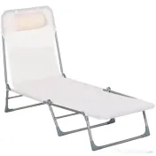 Outsunny Șezlong Pliabil cu Spătar Reglabil pe 5 Nivele și Pernă, Șezlong de Grădină cu Material Texteline, pentru Plajă, Piscină, Grădină, 182x56x28 cm, Crem | Aosom Romania 