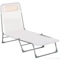 Outsunny Șezlong Pliabil cu Spătar Reglabil pe 5 Nivele și Pernă, Șezlong de Grădină cu Material Texteline, pentru Plajă, Piscină, Grădină, 182x56x28 cm, Crem | Aosom Romania 