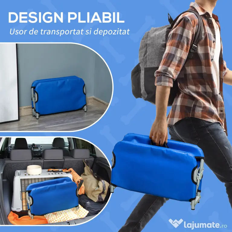 PawHut Saltele Pliabile Oxford pentru Câini, Confort Exterior/Interior, Albastru, 59x46x15cm | Aosom Romania