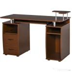 HOMCOM Masă de Birou Modernă cu Suport pentru Computer, Sertare, Poliță Extensibilă și Suport pentru Tastatură, 120x55x85 cm, Maro
