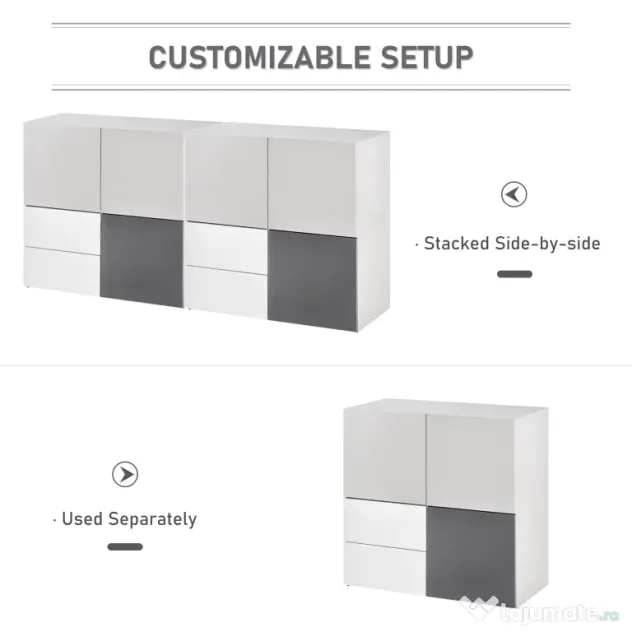 HOMCOM Dulap multifunctional cu sertare si usi, mobilier pentru Camera de zi Dormitor Birou