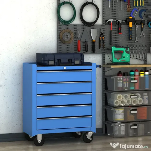 Homcom Carucior Atelier – Organizator 5 Sertare pentru Ustensile