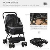 PawHut Cărucior Pliabil pentru Câinii Mici, Mâner Reversibil, Roți EVA, Negru, 76.5x52x95cm | Aosom Romania 