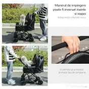 PawHut Cărucior Pliabil pentru Câinii Mici, Mâner Reversibil, Roți EVA, Negru, 76.5x52x95cm | Aosom Romania 