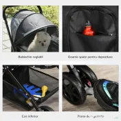 PawHut Cărucior Pliabil pentru Câinii Mici, Mâner Reversibil, Roți EVA, Negru, 76.5x52x95cm | Aosom Romania 