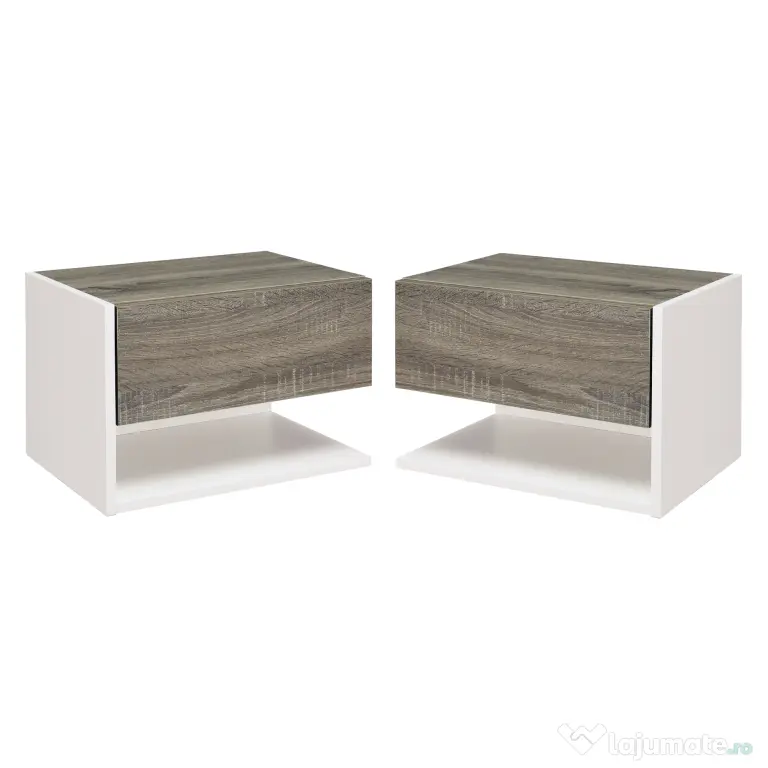 HOMCOM Set 2 Noptiere Suspendate, Dulapuri de Dormitor cu Design Modern, Spațiu de Depozitare, 35x32x22.5cm, Stejar și Negru | Aosom Romania